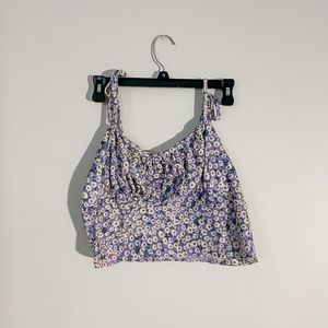 Shein Purple Floral String Tie Shirred Tank Top